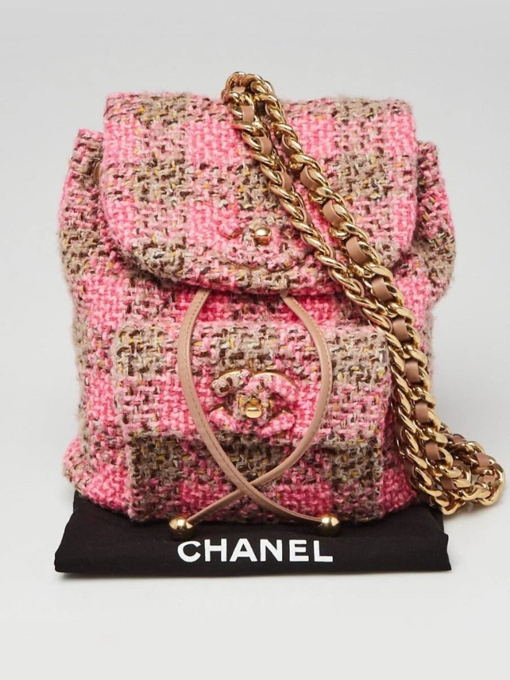 Chanel Pink/Brown Tweed Elegant Chain Backpack Bag - Picture 3 of 12